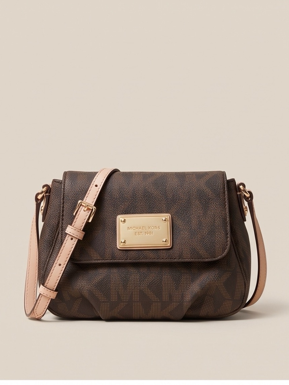 Michael Kors Jet Set MK Logo Flap Crossbody Bag Brown